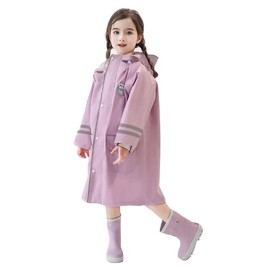 InSomila Raincoat, For Girls, Boys, Rainwear, Kids, With Visor, School Bag, For Kids, Waterproof, For School Commutes, Kindergarten, Rain Gear, Storage Bag Included, purple