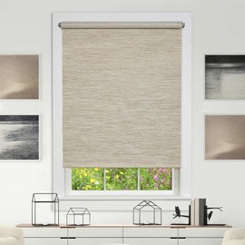 Cordless Privacy Jute Window Roller Shade - 32 Inch Width, 72 Inch Length - Natural - Light Filtering Woven Natural Fiber Horizontal Windows Blinds by Achim Home Decor