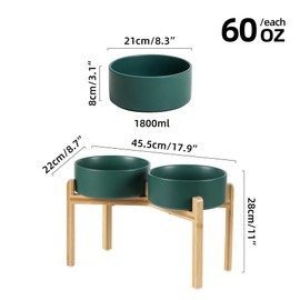 Havniva Ceramic Raised Double Bowls Set with Stand, Food & Water Bowls for Large Breed Dogs, Weighted Dog Dishes, Pet Bowl(8.2'',60OZ, Green)