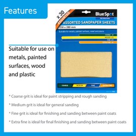 Blue Spot 19850 Assorted Sandpaper (30 Pieces)