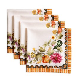 Maison d' Hermine Napkin 100% Cotton Set of 4 Cloth Napkin Decorative Napkins for Gifts, Home, Kitchen, Dining, Party, Pumpkin Garden - Cloudy Cream - Thanksgiving/Christmas (20”X20”)