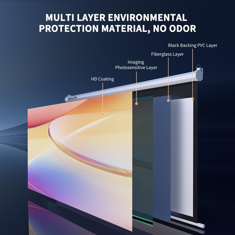 WASJOYE 100'' Manual Pull Down Projector Screen - 4K HD