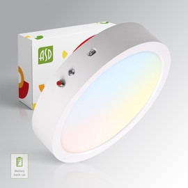 ASD 9 Inch LED Flush Mount Ceiling Light with Emergency Battery Backup - Dimmable 18W 1664LM Lights, 2700K-6000K Adjustable Low Profile Fixtures for Bedroom, Kitchen, Closet - ETL