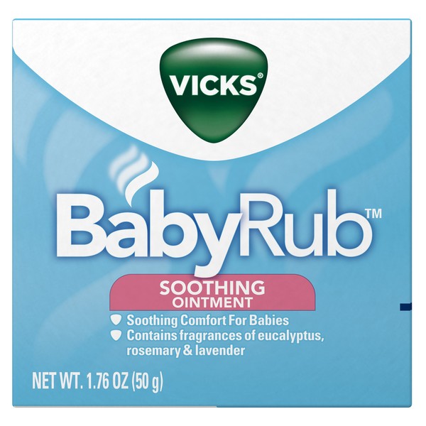 Vicks BabyRub, Non-Medicated Soothing Chest Rub Ointment with Eucalyptus, Rosemary, and Lavender to Soothe, Calm, and Relax Baby, For Babies Ages 3 Months, + 1.76 OZ