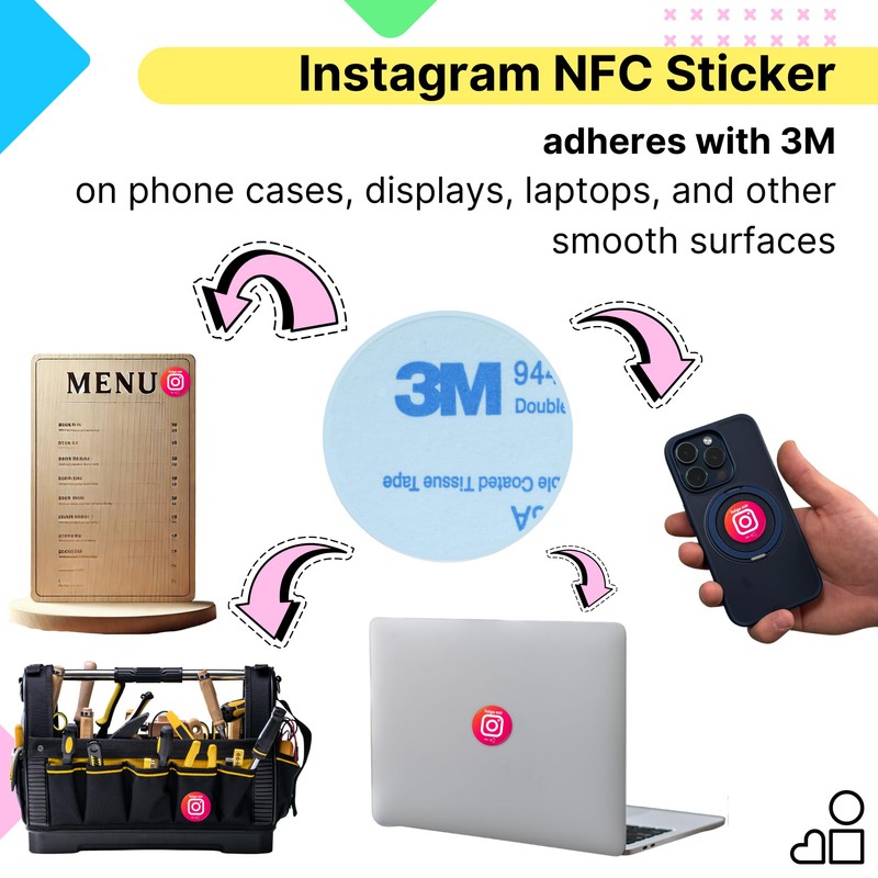 Instagram Follow Us NFC Sticker, 3 cm, 2 Pack -