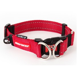 EzyDog Double Up Dog Collar – Double D-Rings for Superior Strength, Safety, and Comfort – Nylon Dog Collar with Reflective Trim and ID Attachment Point (X-Large, Red)