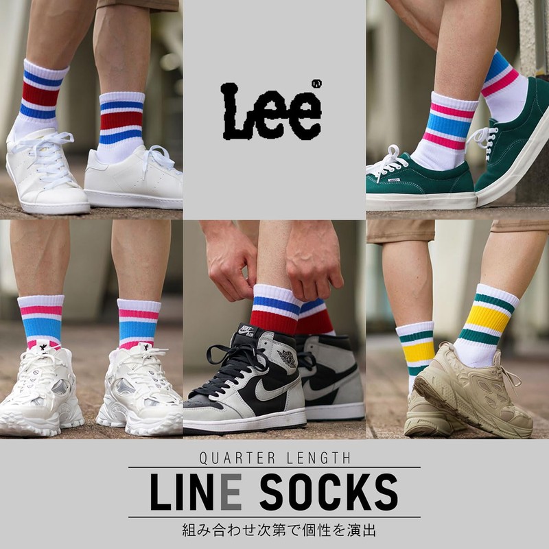 Lee Men's Socks, Large Size, 5 Pairs Set, Line Socks,