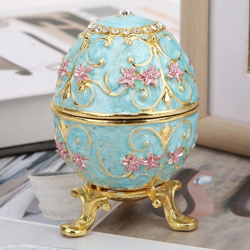 Hand Made Enameled Easter Egg Jewelry Box Organizer Home Desktop