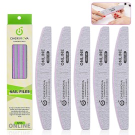 Cherimoya Lima de Uñas, Set de 5 Lima para Uñas, Kit de Limas para Manicura Grano 100/180,Reutilizables, Profesionales para Manicure y Pedicure, Nail Art y Preparación de Uñas