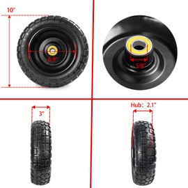 LTNICER 10 Inch Solid Tire and Wheel Compatible with Gorilla Cart, 4.10/3.50-4 Flat Free Solid Tire Garden Cart Tire Wagon Tire Wheelbarrow Tires 5/8" Axle Bore Hole 2.1" Hub (2 Pack)