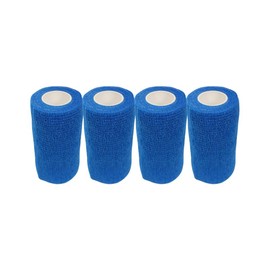 4" Cohesive Flexible Bandage Wrap – Pack of 4 | Self-Adherent Vet Tape for Animal Wound Care, Wrapping, and Support – Non-Slip, Breathable, Flexible Bandage for Pets and Livestock (Blue)