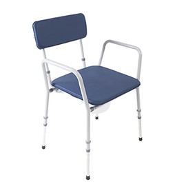 NRS Compact Dovedale Commode with Seat & Backrest, Medium, Modern & discreet, Height Adjustable to suit user - Blue and White