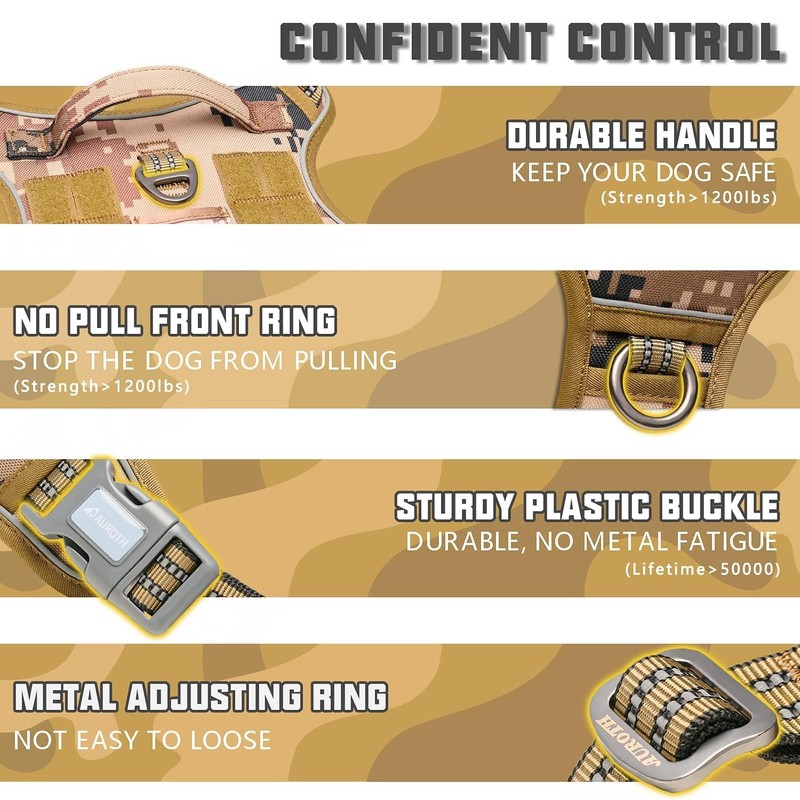 AUROTH Tactical Pet Harness for Large Dogs No Pull Adjustable,