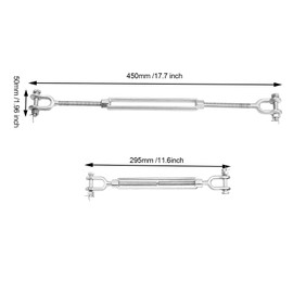 JOIKIT 2 PCS 12 Inch M10 Galvanized Steel Jaw and Jaw Turnbuckles with 3/8 Inch Threaded Diameter for Wire Rope Cable, 3500 lbs Working Load Limit