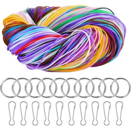 Geavo 200PCS Stretchy Bracelet String, 20 Colors 1.8mm Plastic Elastic String, Lanyard String Kit with Keychain and Hook, Gimp String DIY Craft for Beading, Necklaces, Keychain for Adult Kids