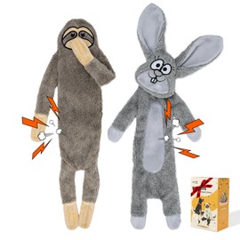 HGB No Stuffing Dog Toys for Aggressive Chewers, Squeaky Crinkle Plush Dog Toys to Keep Them Busy & Puppy Teething for Small, Medium, Large Breed, Cute Bunny & Sloth