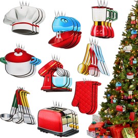 27 Pieces Chef Christmas Ornament Baking Ornaments Cooking Chef Ornament Christmas Tree Ornament Topper Decoration Xmas Decor Sets Baking Christmas Hanging Ornaments with Rope for Tree Baker Gift
