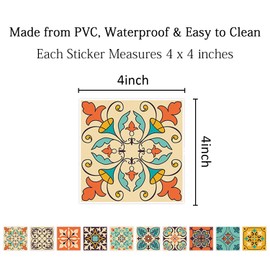 30 pegatinas de azulejos marroquíes bohemios, autoadhesivas, de PVC, impermeables, diseño retro, para decoración de salpicaduras de cocina, baño, 4 x 4 pulgadas (A)