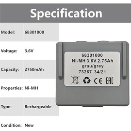 HQCXWCCJJD 《1 Pack》68301000 3.6V 2.75Ah Ni-MH Battery Compatible with Hetronic 68300900 for HETRONIC Remote Control,Rechargeable
