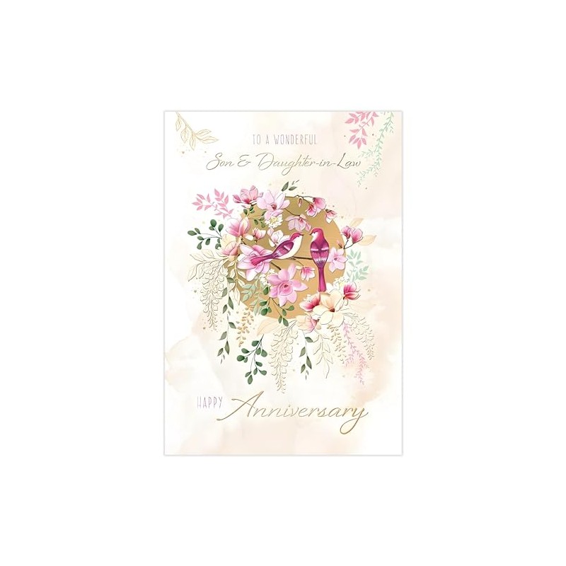 Noel Tatt Son and Daughter-in-Law Anniversary Card - Lovebirds on