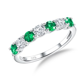 RANDES May Birthstone Ring 925 Sterling Silver Cubic Zirconia Wedding Band 7 Stone Green Emerald Rings for Women Size 8