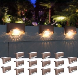 JACKYLED Solar Fence Lights,Outdoor Deck Light 16 Pack Solar Step Lights Waterproof LED Solar Powered Lighting for Outdoor Stairs, Fence, Deck,Patio Railing,Pathway,Driveway,Warm White,Brown
