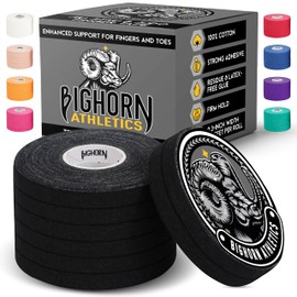 Bighorn Athletics Jiu Jitsu Finger Tape | Residue-Free Athletic Finger Tape for Sports & Injuries: Rock Climbing, Volleyball, Football, Basketball, Hands & Toes | 0.3-Inch x 45-feet, 8-Rolls, Black