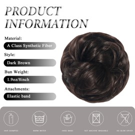 BwelsZJ Large Messy Bun Hair Piece Curly Synthetic Extensions Scrunchies Fake Chignon Updo Hairpieces for Women Dark Brown