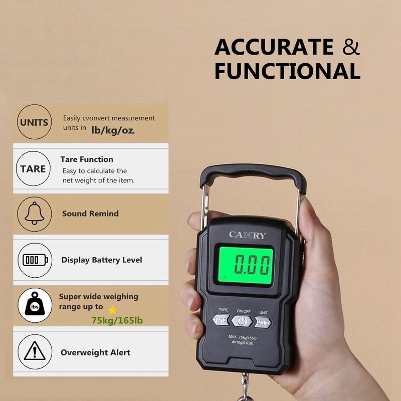 Luggage Scale Hand Scale Fishing Scale with Measuring Tape Ruler