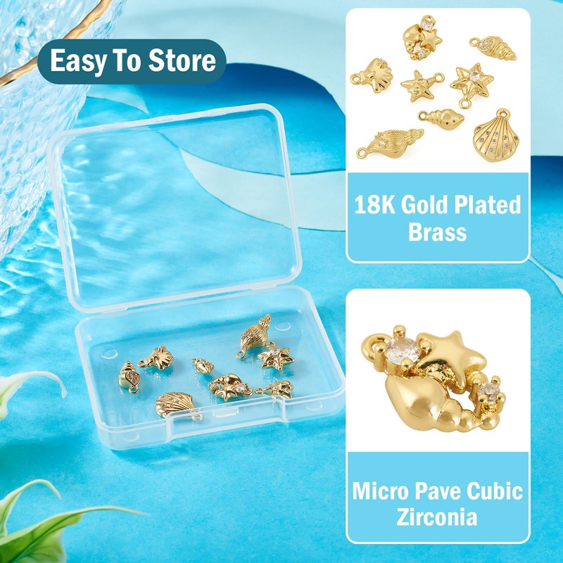 8 Pcs 18K Gold Plated Cubic Zirconia Charms for Permanent