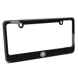 iPick Image for Jeep Willys Star Logo Black Real 3K Carbon Fiber License Plate Frame