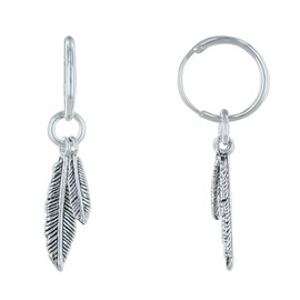 LES POULETTES JEWELS - Sterling Silver Earrings Mini Hoops and Two Feathers