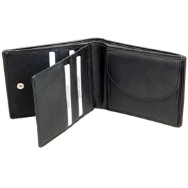 Hans Kniebes Men's Leather Wallet, Flat Wallet in Landscape Format with 11 Card Slots, Wallet with RFID Protection, Nappa Leather Wallet, Compact Wallet, black, Classic