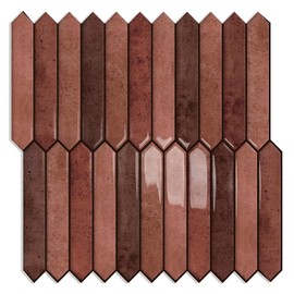 10 Sheet Long Hexagon Peel and Stick Backsplash Tile, 12"x12" 3D Adhesive Glossy Marble Vinyl Stick on Wall Tiles for Bathroom, Kitchen, Living Room (Brown, 12" x 12")