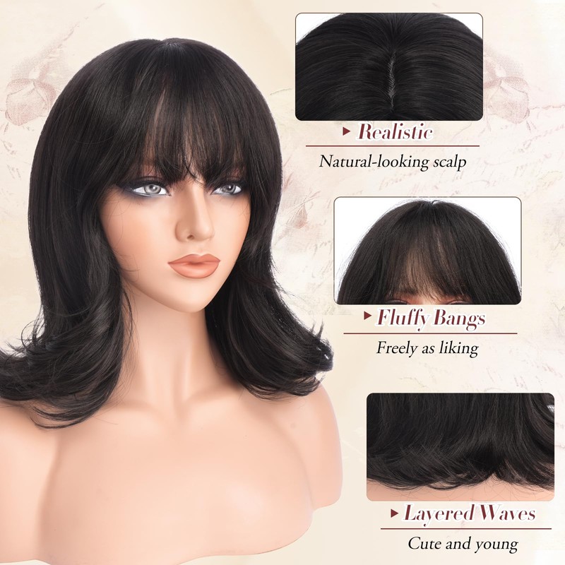 FESHFEN Shoulder Length Bob Wigs with Bangs for Women -