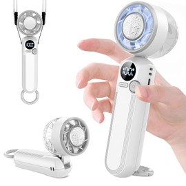 YOIIYO Handy Fan, Cooling Plate Included, 100 Levels of Powerful Airflow, 20 dB Quiet, 3,500 mAh Large Capacity, Up to 12 Hours of Operation, Neck / Tabletop / Hand Held / Saddle Included, Carabiner and Strap, Ultra Lightweight 5.6 oz (160 g), Handheld Fan, Small Fan, Heatstroke Prevention