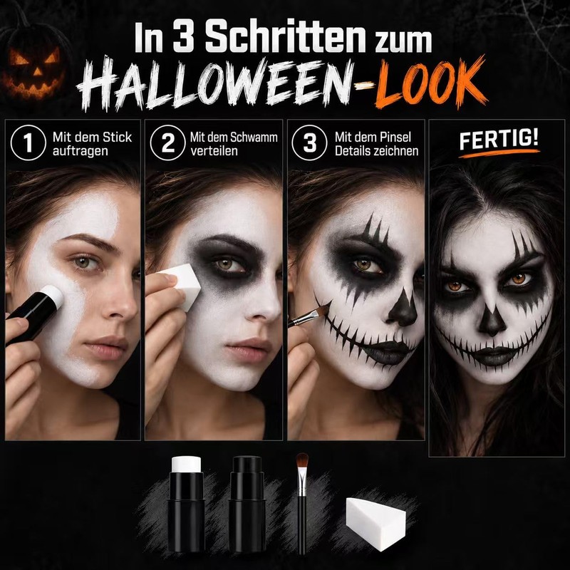 Halloween Make-Up Set Black White Theatre Makeup Sticks with Sponge