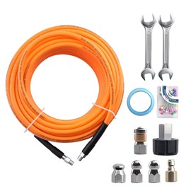 maXpeedingrods Sewer Jetter Kit for Pressure Washer 100FT, 5800PSI Drain Cleaner Hose 1/4 Inch NPT Corner, Rotating and Button Nose Sewer Jetting Nozz
