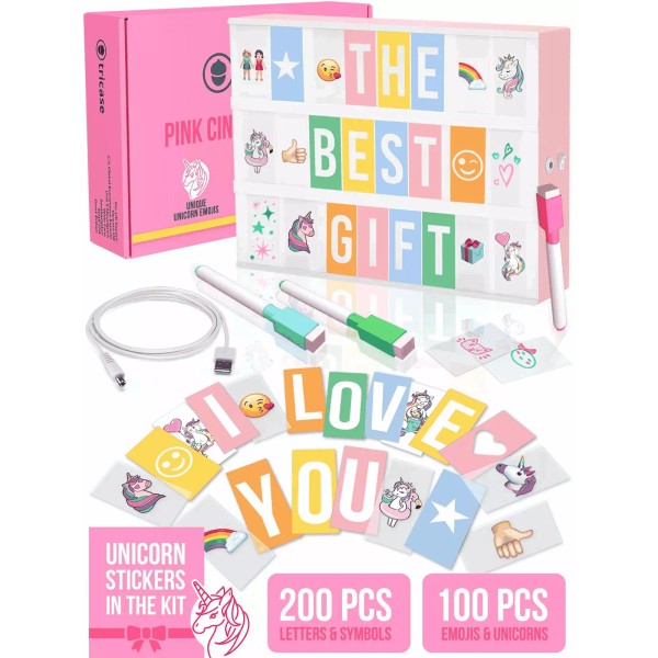 Tricase Pink Cinema Light Box with 312 Letters Emojis &