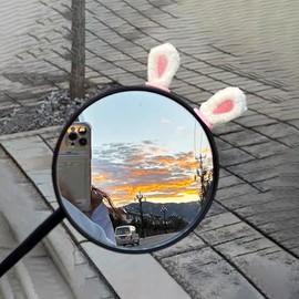 Berfi Life Cute Bunny Ears Car Mirror Accessory, 1 Pair Plush Car Interior Rearview Mirror & Dashboard Decor for Women, Automotive Ornament for Electric Moped