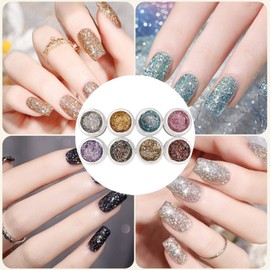 Gel de Purpurina Reflectante Holográfica - Juego de Esmalte de Uñas LED UV Intermitente Brillante de 8 Colores con Diseño de Textura Suave