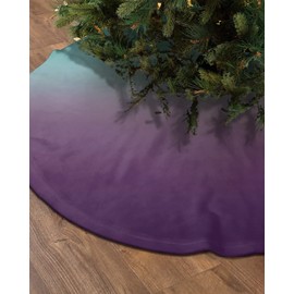 Christmas Tree Skirt, Teal Purple Ombre Christmas Tree Skirts Ornaments Décor, Turquoise Gradient Modern Abstract Art Xmas Tree Skirt Mat Decorations for Holiday Party Indoor Outdoor 48 Inch