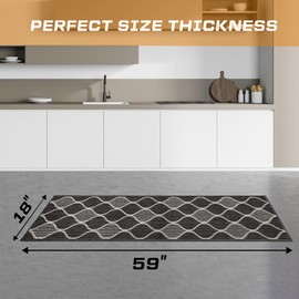 Kitchen Rugs and Mats, Non Skid Machine Washable Soft Kitchen Mats for Floor Kitchen Runner Rug Absorbent Resist Dirt Comfort Standing Mat Made of 100% Polypropylene TPR Backing(Black, 18"x59")