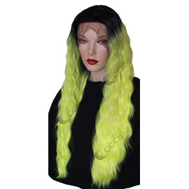 Lace Front Wigs, Long Natural Curly Wig with Baby Hair, 28 Inches Long Wig, Ombre Dark Roots to Neon Yellow Wig, Soft Lace Wig, Premium Heat Resistant Hair Replacement Wigs for Women.