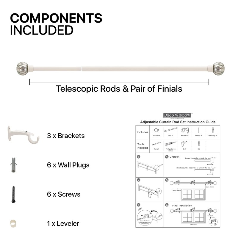 Deco Window Premium 72 to 144 Inch Curtain Rod Ivory