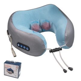 EEZEE Neck Pillow Massager Travel Neck Pillow Massager with Heat Cervical Support Neck Pillow Airplane Office Driving, 9.5x10.2x3.9