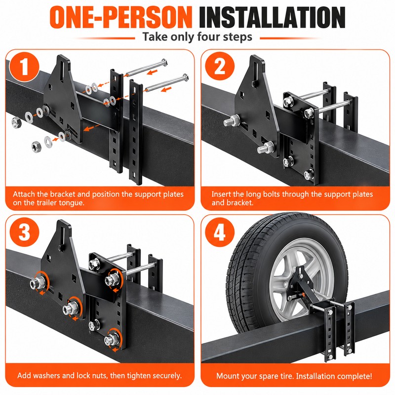 Spare Tire Carrier for Trailers – Heavy-Duty 160 lb Adjustable