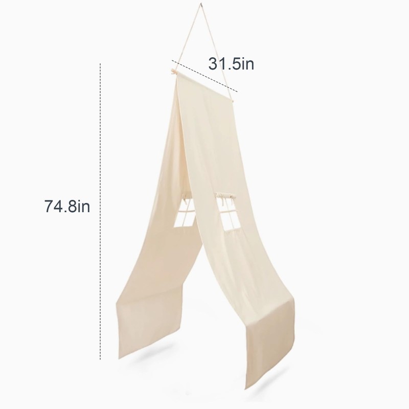 BEIOUDEXIN Kids Canopy Bed Tent - Cotton Linen Hanging Teepee