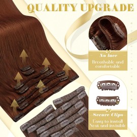 Ve Sunny Human Hair Clip in Extensions Auburn Clip in Hair Extensions Real Human Hair Dark Auburn Hair Extensions Clip ins Short Clip in Hair Extensions for Women 7pcs 100g 14inch