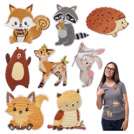 Framendino, 8 Pack Forest Animal Iron on Patches Set Squirrel Hedgehog Raccoon Fox Sewing Patch Rabbit Bear Deer Owl Applique for DIY Clothing